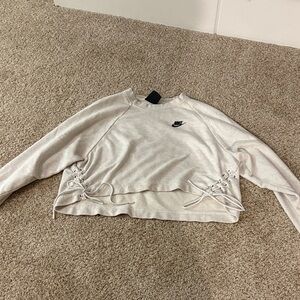 Nike Women's Gray Lace-Up Cropped Sweatshirt
